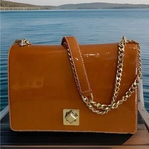 NWT ARCADIA 🇮🇹 Terracotta Orange Italian Patent Leather Crossbody Shoulder Bag